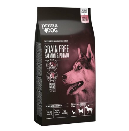 - PrimaDog Adult All Breed Grain Free Lax &amp; potatis, 10 kg. -