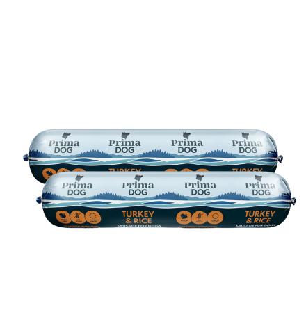 - PrimaDog Kalkon &amp; Ris-k�ttkorv 2 x 800 gr. -