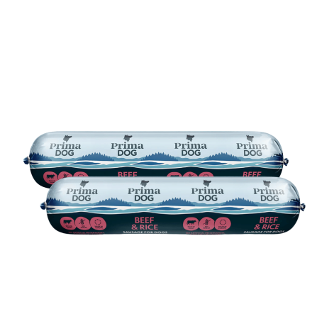 - PrimaDog Biff &amp; Ris-k�ttkorv 2 x 800 gr. -